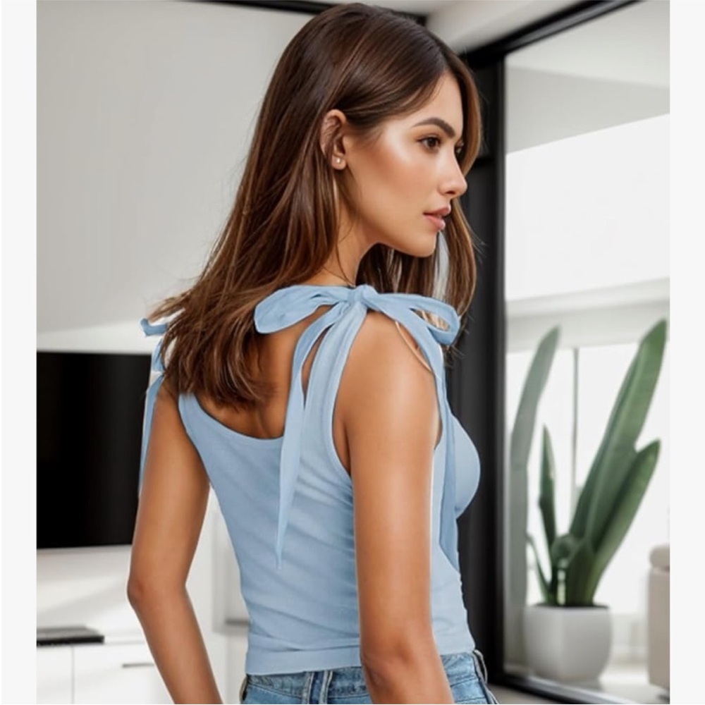 NWT French Connection bow tank top dream blue medium - Picture 2 of 10